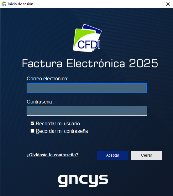 Inicio de sesión - GNcys Factura Electrónica (CFDI)