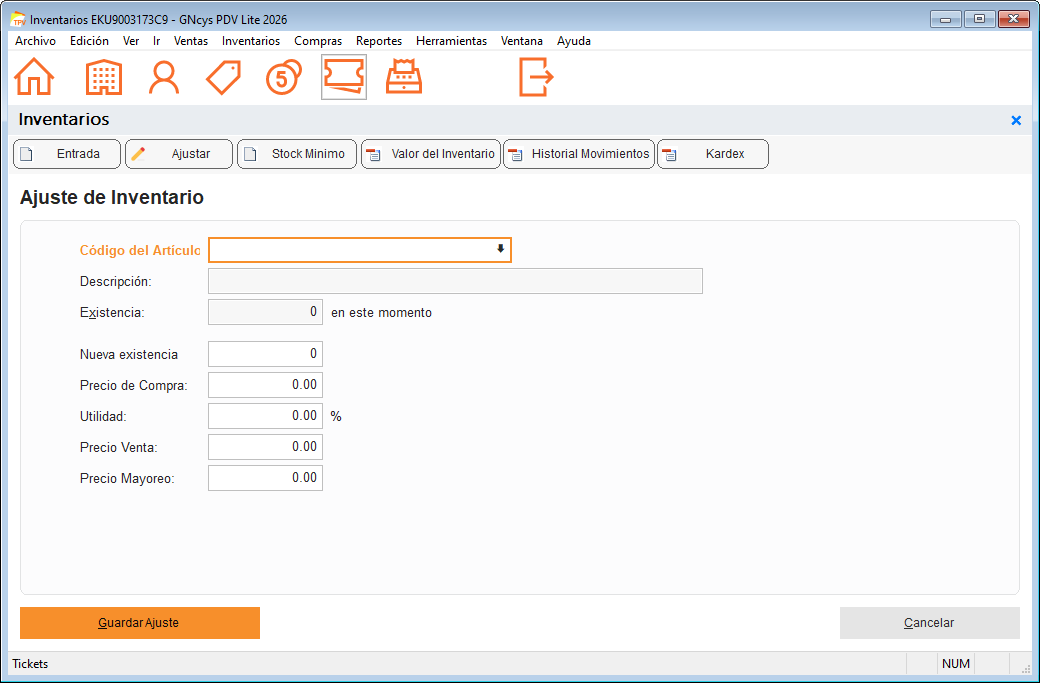 Ajuste de inventario - GNcys PDV Lite