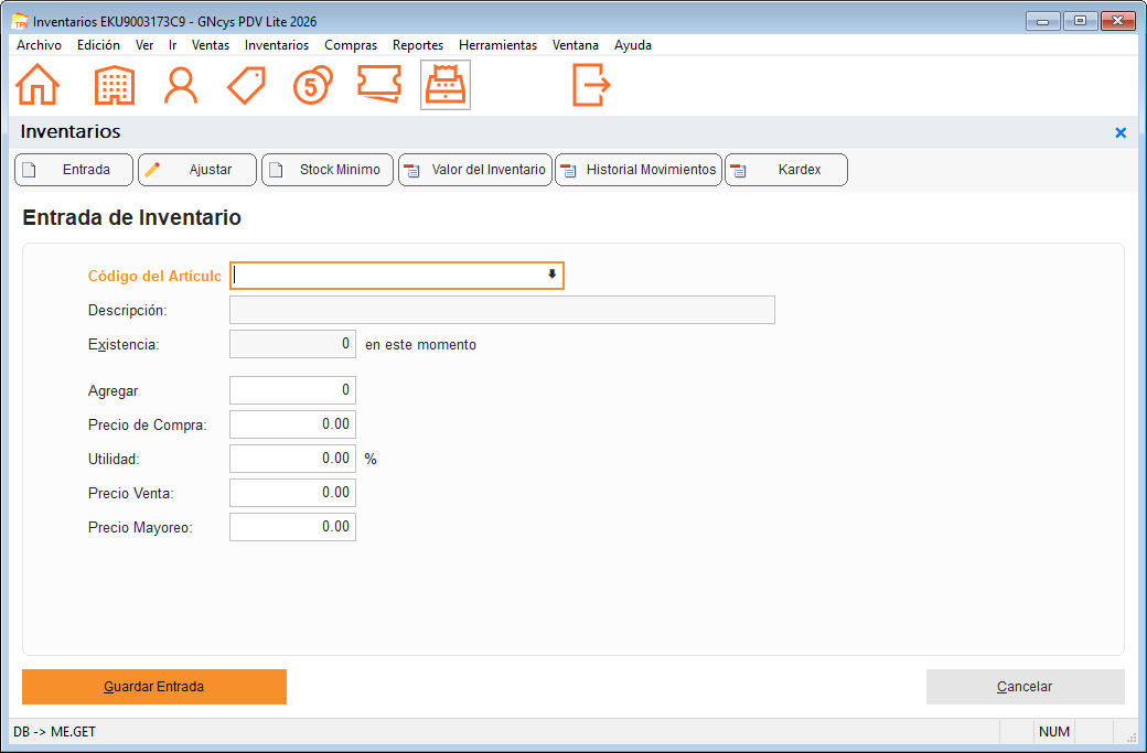 Entrada de inventario - GNcys PDV Lite