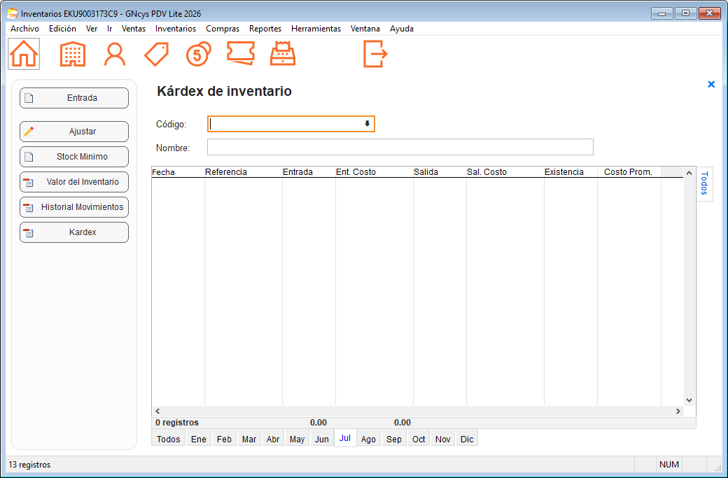 Kárdex de inventario- GNcys PDV Lite