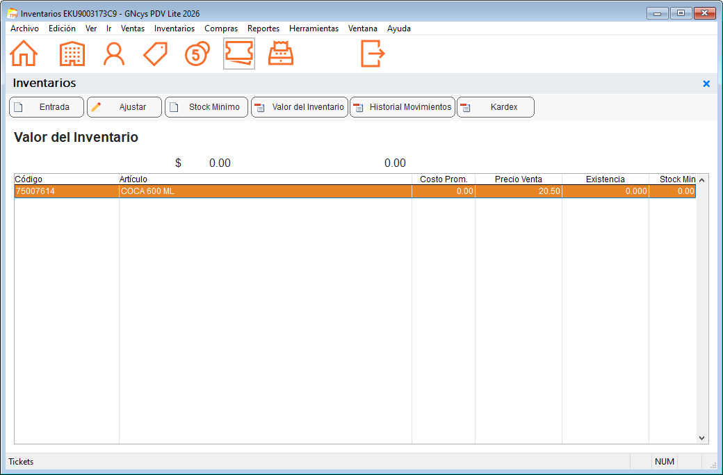 Valor del inventario - GNcys PDV Lite