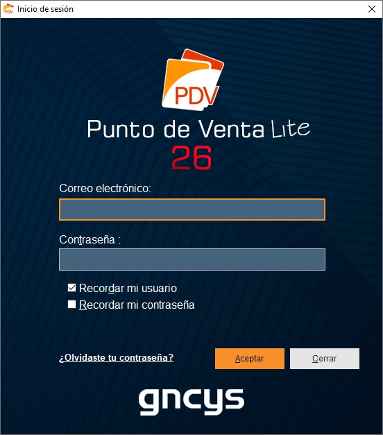 Inicio de sesión - GNcys PDV Lite