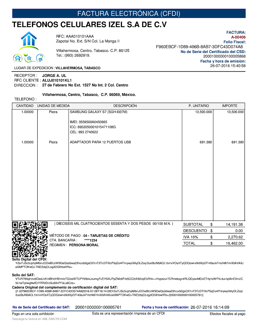 Formato - Factura Electrónica - CFDI (Anexo 20 Versión 3.2)