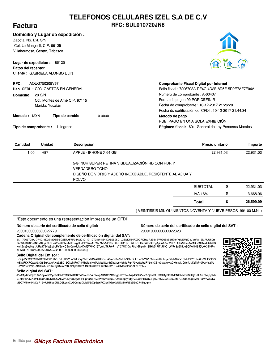 Formato FX - Factura Electrónica - CFDI (Anexo 20 Versión 3.3)