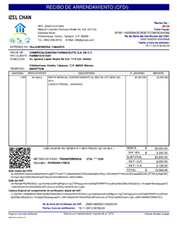 Formato - Recibo de arrendamiento - CFDI (Anexo 20 Versión 3.2)